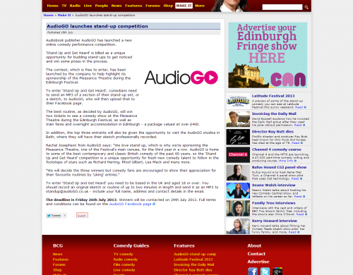 Palamedes PR secures media PR coverage for AudioGO's Stand Up and Get Heard comedy contest