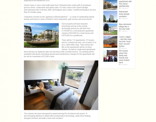 Palamedes PR, the proeprty PR agency, secures coverage for Severn Quay in Retiremove (pictured) and the South Wales Argus