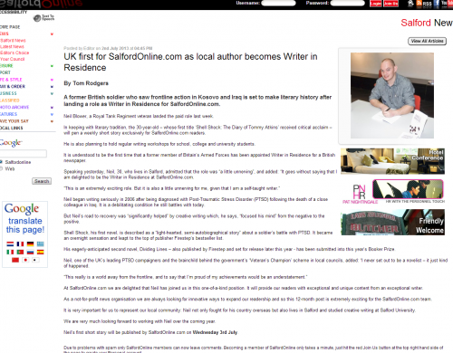 Neil Blower, the agency's client, has landed a role as Writer in Residence for his regional newspaper - a literary first