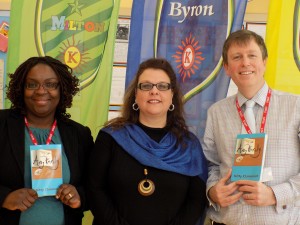 Author and inclusivity campaigner Kitty Clairmont (centre) with Kensington Primary School Deputy Headteachers Ben Levinson and Ms Moji Omole