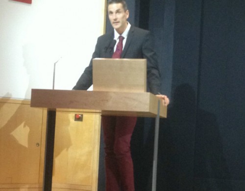 Event organiser Angus Kennedy speaking at today's Kennedy's Chocolate Industry Network (2013), which began this morning at the British Library