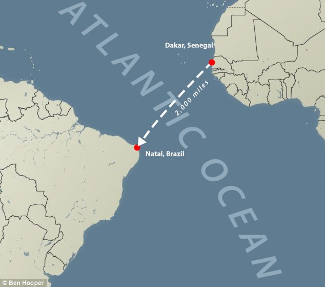 The route Mr Hooper will take - hopefully crossing over 2,000 miles in around two months