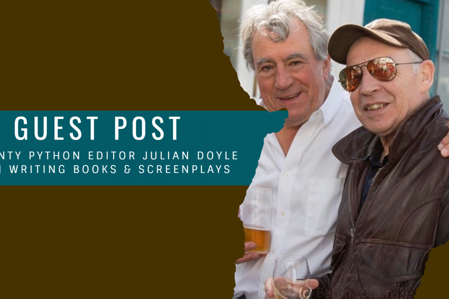The artwork of a publishing blog for the book marketing company Palamedes PR showing the filmmaker Julian Doyle with the Monty Python star, Terry Jones.